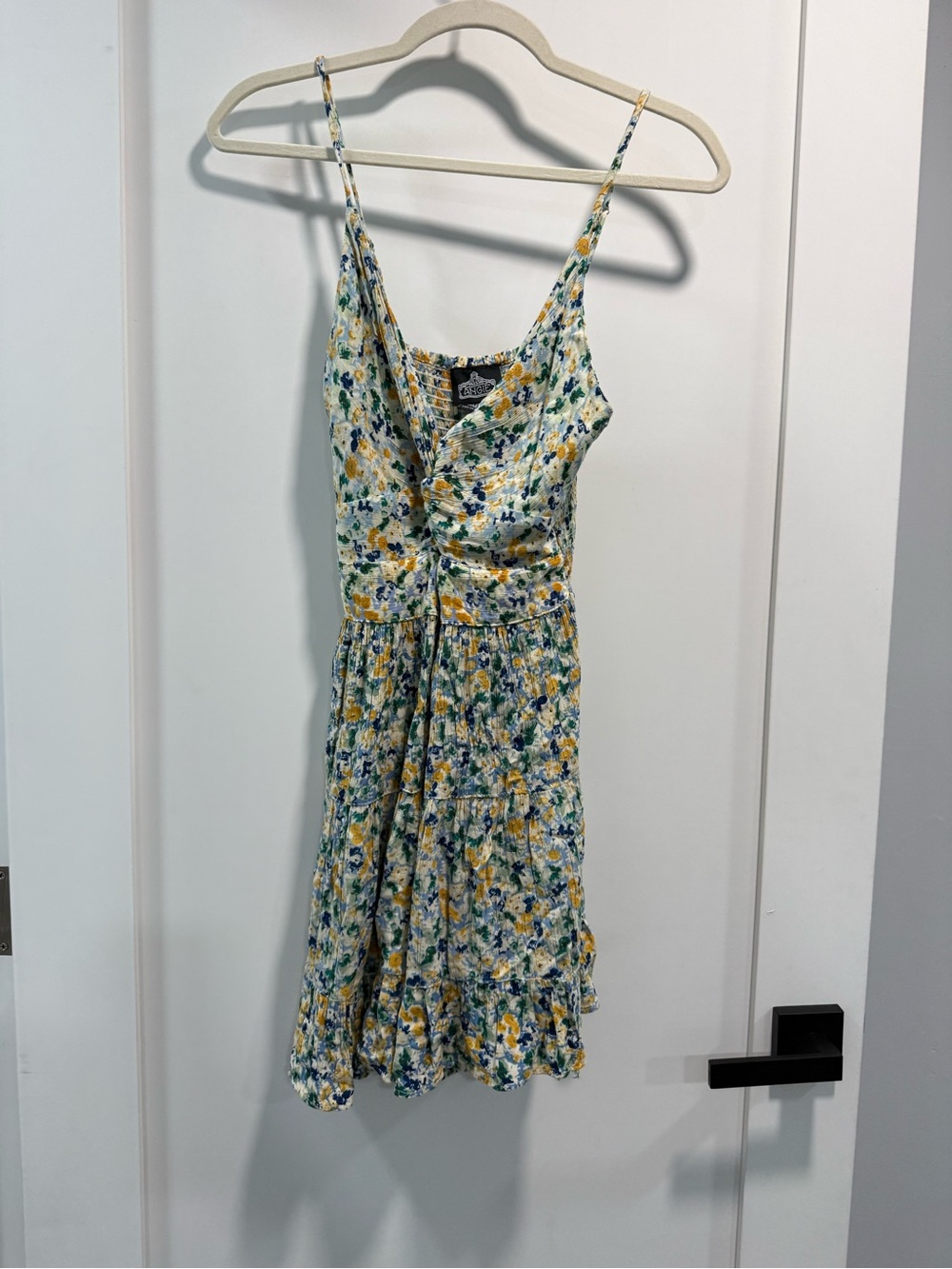 Angie Floral Twist-Front Mini Dress in White, Blue & Yellow - Picture 2 of 5